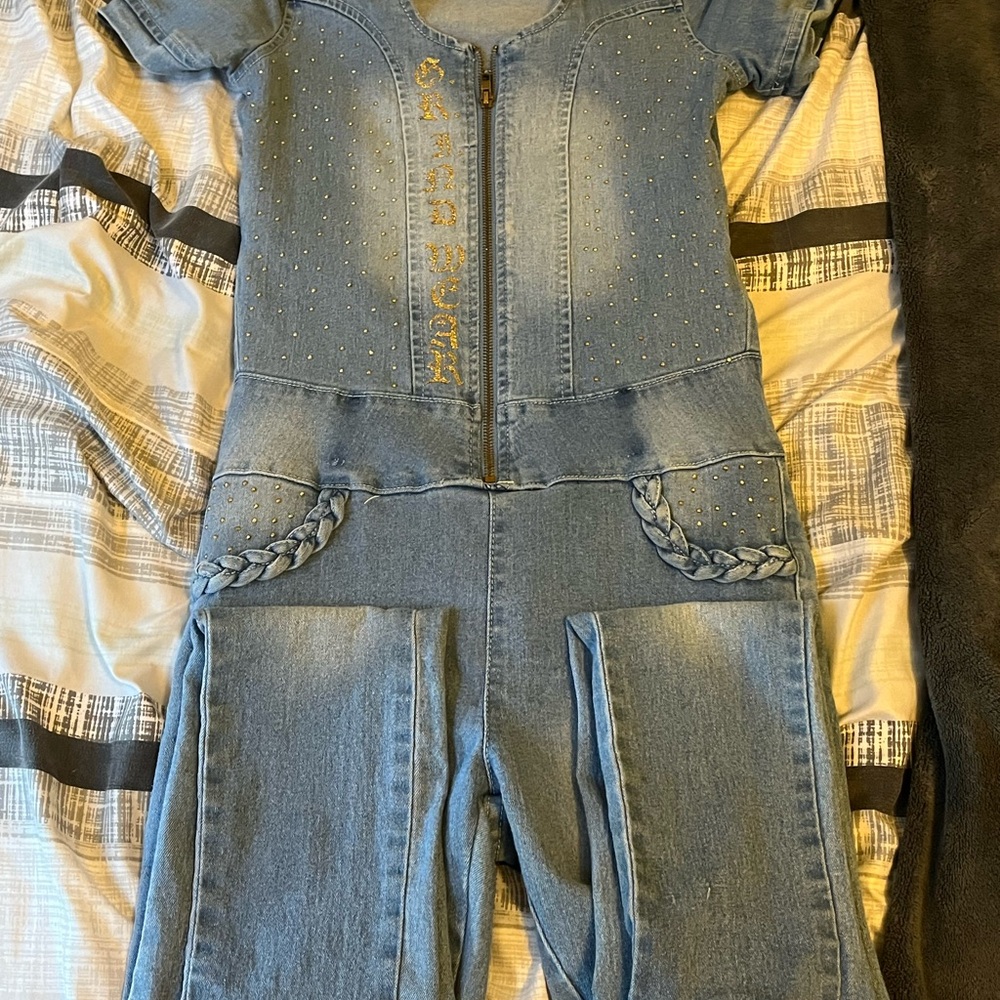 Blue Denim Short Sleeve Jumpsuit freaknik